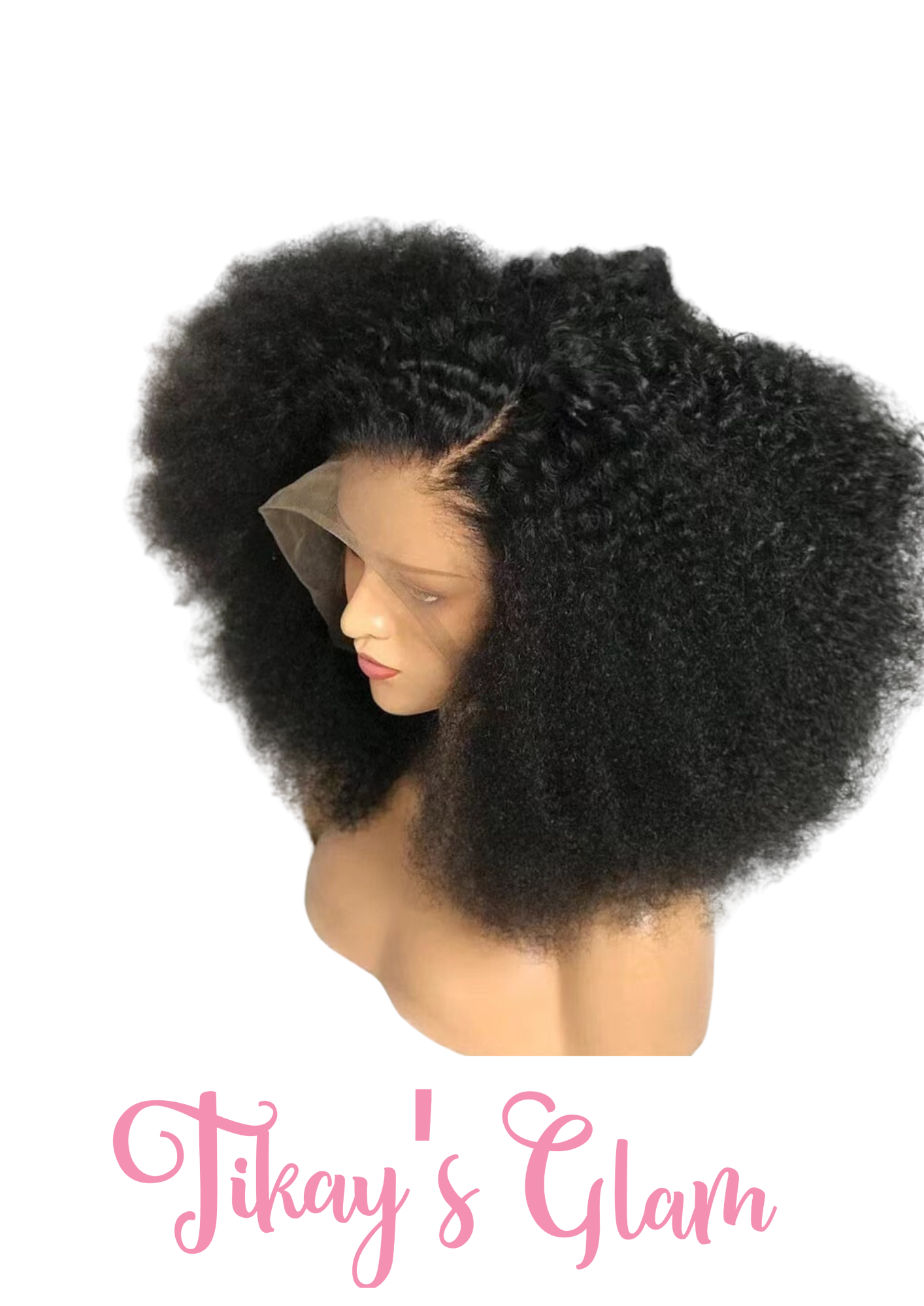 Pre-Plucked lace front human hair AFRO KINKY bob Wig COLOR 1B