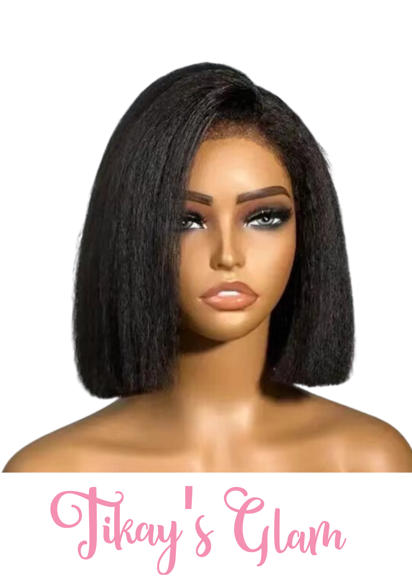 Pre-Plucked lace front human hair KINKY STRAIGHT bob Wig 1B