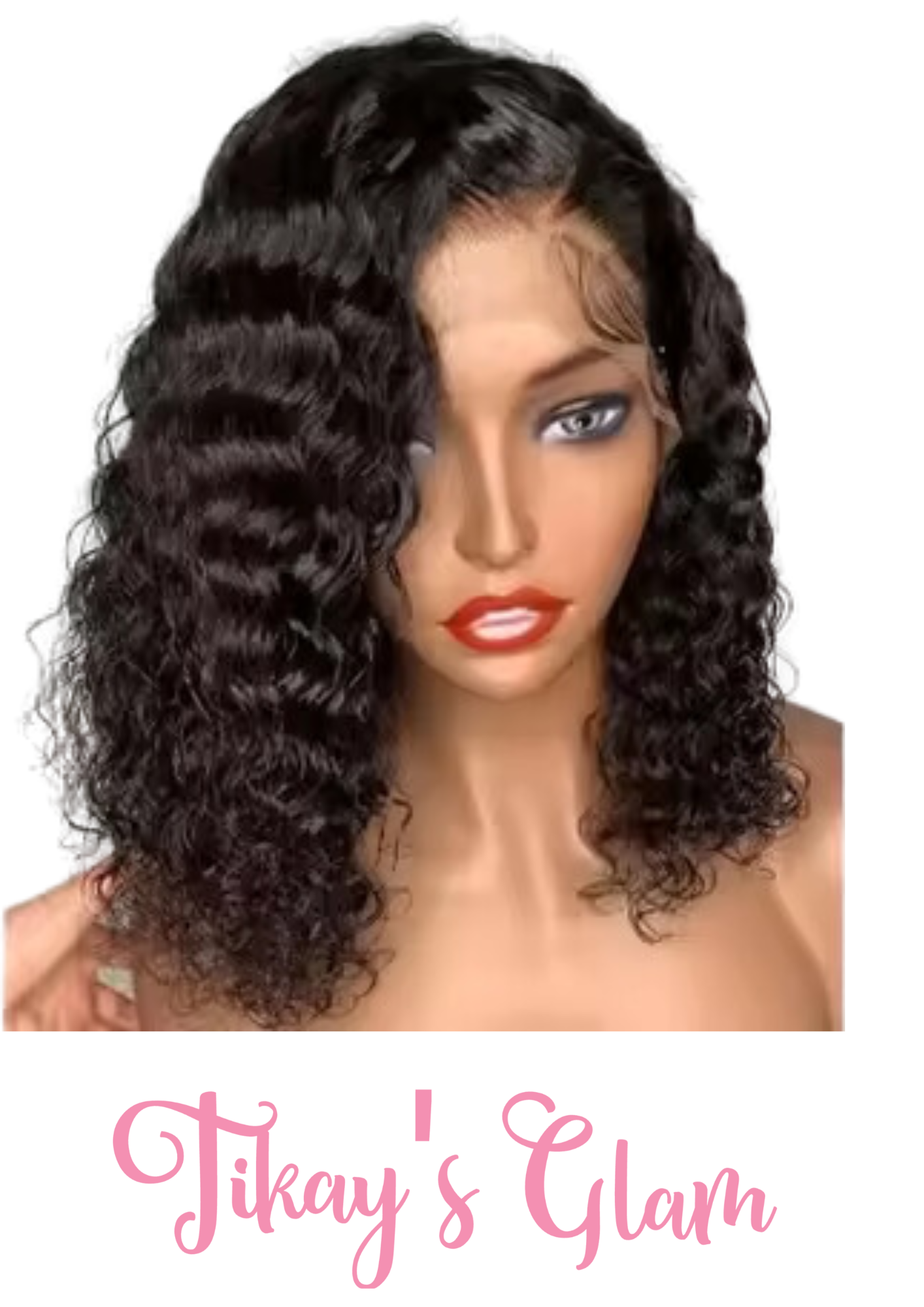 Pre-Plucked lace front human hair DEEP WAVE bob Wig 1B