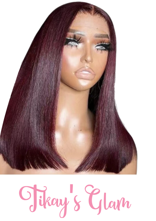 Pre-Plucked lace front human hair STRAIGHT BOB WIG #99J