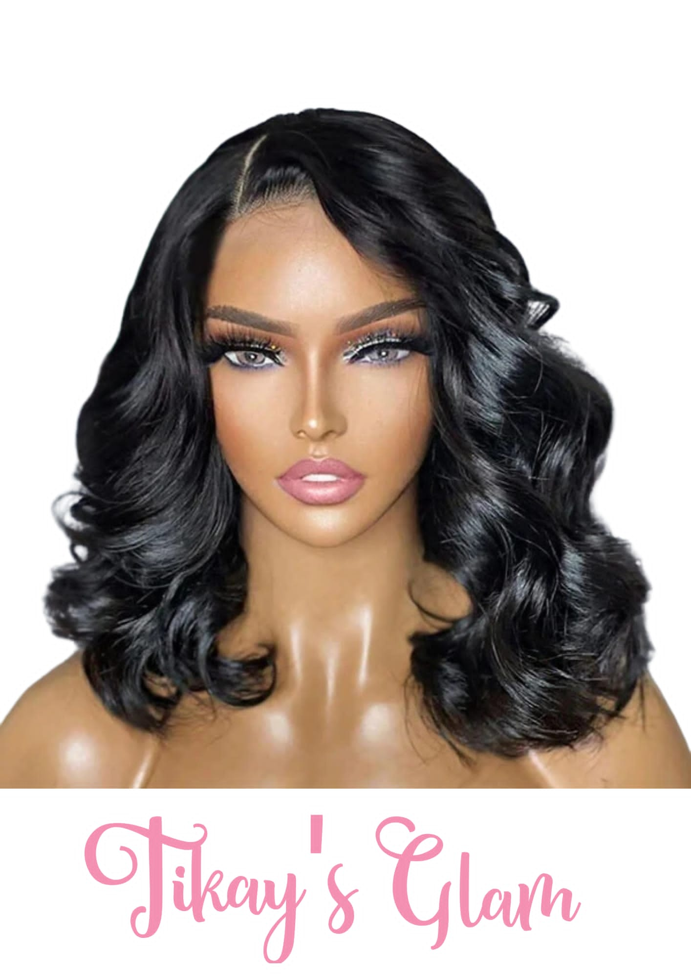 Pre-Plucked lace front human hair LOOSE WAVE bob Wig 1B