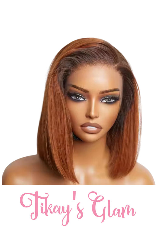 Pre-Plucked lace front human hair STRAIGHT BOB WIG #T4/30