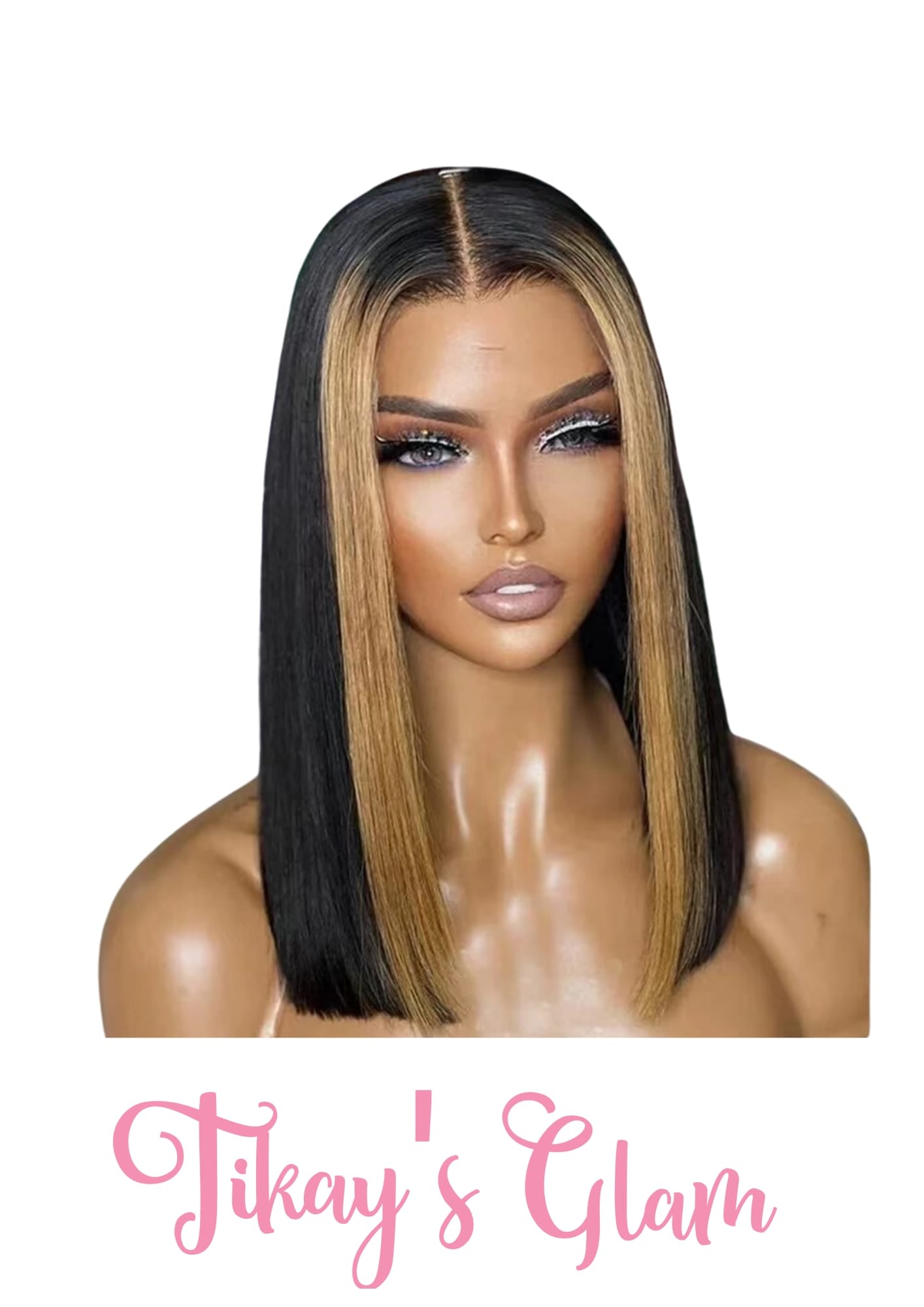 Pre-Plucked lace front human hair STRAIGHT FRONT STREAK BOB WIG #1B/27